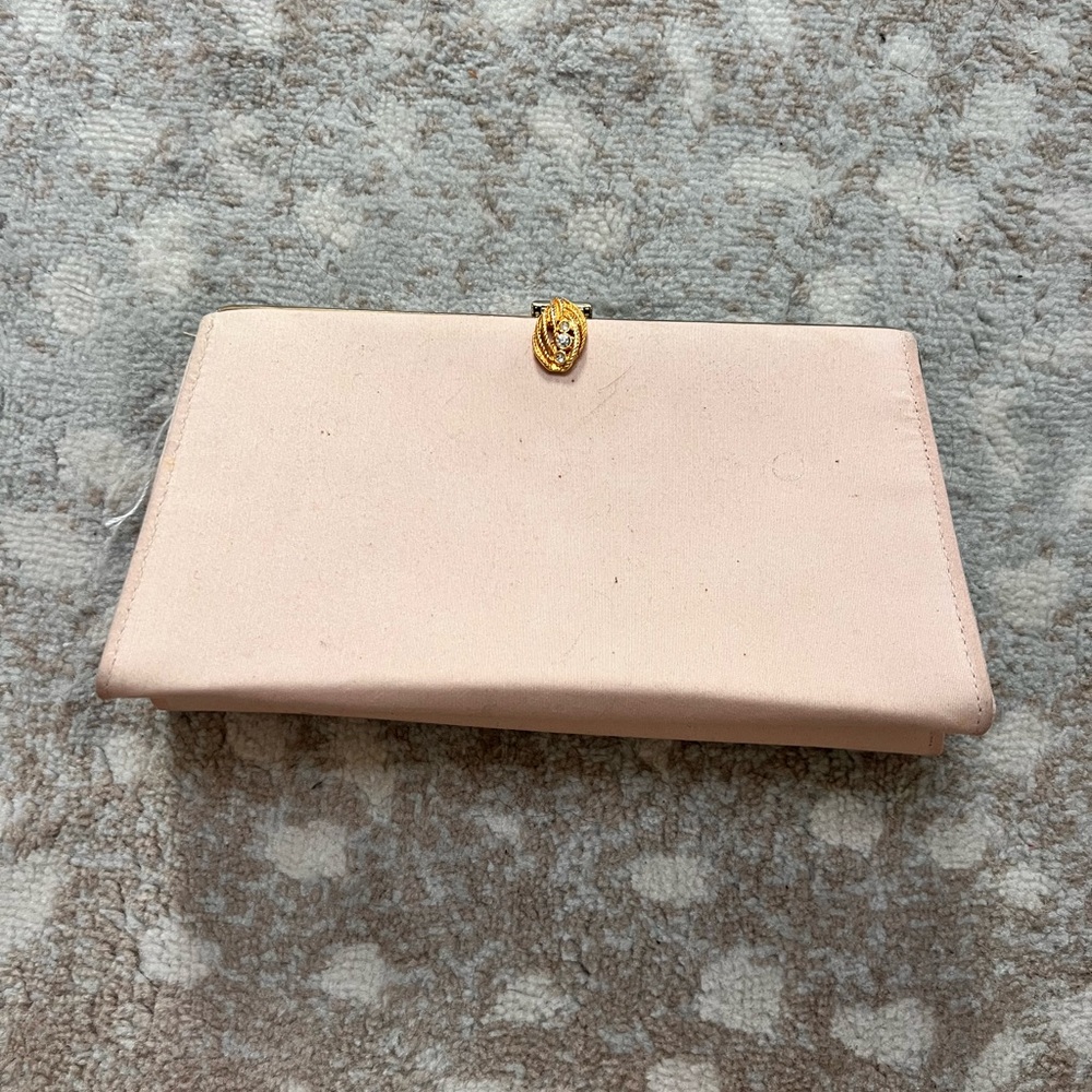 Vintage 1950s Pink Clutch Wallet with Gold Accent